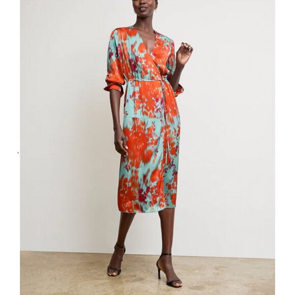 MM LaFleur Deana Wrap Sample Dress, Printed Viscose in Ombre Flora l- Sm - NWOT - Picture 1 of 9